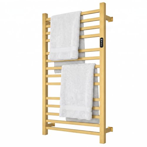Luxury Gold Towel Warmer Rack for Bathroom, Wall Mounted Electric Heated Towel Rack with Timer & Fahrenheit Temperature Control, 14 Bar Stainless Steel Towel Heater for Bathroom(Brushed Gold) - size: 14 Bar