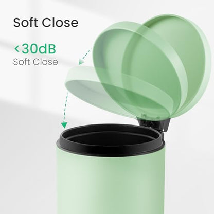 Cesun Small Round Bathroom Trash Can with Lid Soft Close, 1.2 Gal, Green | Removable Inner Bucket, Stainless Steel Garbage Can for Bedroom/Office, Hands-Free Step Pedal, Fingerprint-Resistant - color: Green