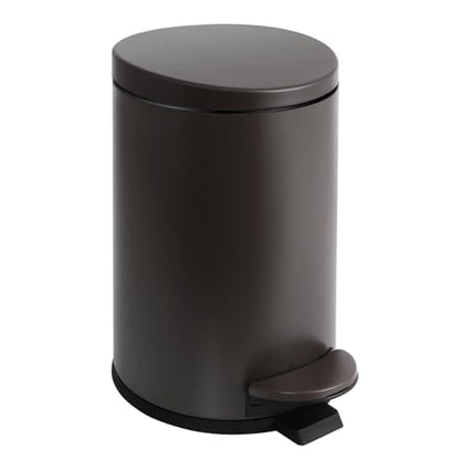 TIPGO Small Bathroom Trash Can with Lid Soft Close, 1.2 Gal, Brown | Hands-Free Step Pedal, Removable Inner Bucket, 4.5 Liters, Round Stainless Steel Garbage Can for Bedroom, Office, Kitchen - color: Brown