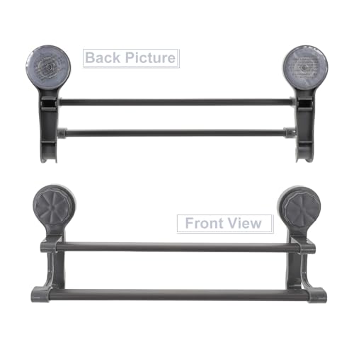 Lurrose Double Pole Suction Cup Towel Rack 40cm No Drill Wall Mount Towel Holder Gunmetal Gray Bathroom Kitchen