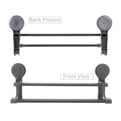 Lurrose Double Pole Suction Cup Towel Rack 40cm No Drill Wall Mount Towel Holder Gunmetal Gray Bathroom Kitchen