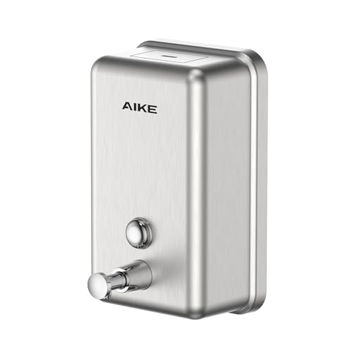 AIKE 37oz Liquid Soap Dispenser for Bathroom Easy Push,Brushed Model AK1003 | Screw Wall Mount Design for Space-Saving,Large Capacity with Safety Key for Commercial Bathroom,Stainless Steel - color: Brushed