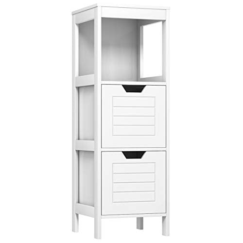 Tangkula Bathroom Floor Cabinet, Narrow Wooden Storage Cabinet w/2 Switchable Drawers, Freestanding Small Cabinet for Small Spaces, 12 x 12 35 Inch (White) - color: White