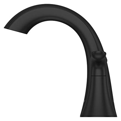Pfister Weller Bathroom Sink Faucet 8 inch Widespread 2-Handle 3-Hole Matte Black Vanity Faucet with Push & Seal Drain Water-Efficient WaterSense Certified LG49WR0B - color: Matte Black, size: 1 Pack