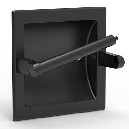 Matte Black Recessed Toilet Paper Holder for Regular Rolls,Contemporary Hotel Style Pivoting Toilet Tissue Holder Wall Mount Made of Metal, in Wall Toilet Paper Holder - color: Matte Black