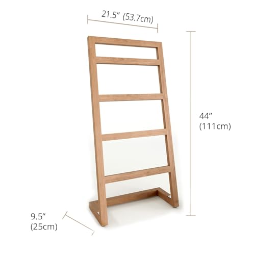 AquaTeak Patented 44"" Sula Teak Free Standing Towel Rack - 4-Rung Angled Hand Towel Holder for Bathroom - Durable Water Resistant Shower Organizer & Drying Rack, Non-Slip Rubber Feet