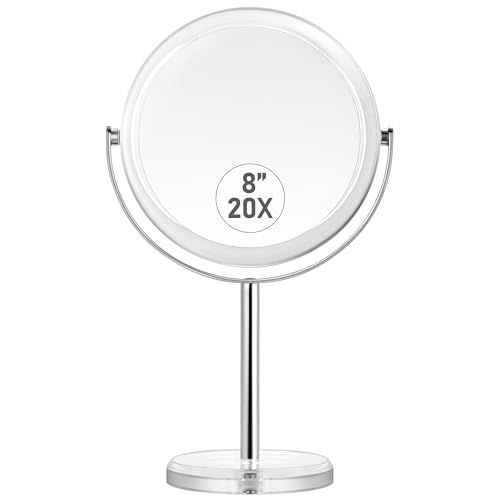 MIYADIVA 20X Magnifying Makeup Mirror,Double Sided 1X & 20X Magnifying Mirror with Stand,Tabletop Magnified Vanity Mirror with 360°Rotation for Bathroom or Bedroom 7.8 Inch - color: 8 Inches - 1x/20x