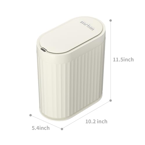 MRBIN Small Trash Can for Bathroom, Automatic Touch Less Garbage Bin with Lid, 2 Gallon Plastic Slim Waste Basket for Office and Kitchen, Electric Motion Sensor Bedroom Bin, Cream White - color: White, style: Acrylonitrile Butadiene Styrene