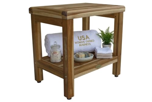 EcoDecors Eleganto 18 Inch Natural Color Waterproof Teak Wood Shower Bench Stool Seat Chair For Inside Shower Provides Safety, Storage, and Organization For Bathroom Accessories - color: Natural, size: 18Lx14.75Wx18.5T