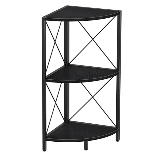 Snughome Corner Shelf with Metal Frame, 3 Tier Corner Storage Organizer, Freestanding Corner Bookshelf Stand Display Rack for Kitchen, Living Room, Black - color: Black, size: 3-Tier