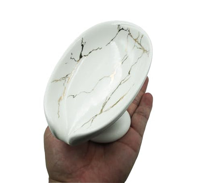 Ceramic Soap Dish, Leaf Shape Self Draining Soap Holder, Sponge Holder, for Shower,Bathroom,Kitchen Sink Organizer (White) - color: White Leaf