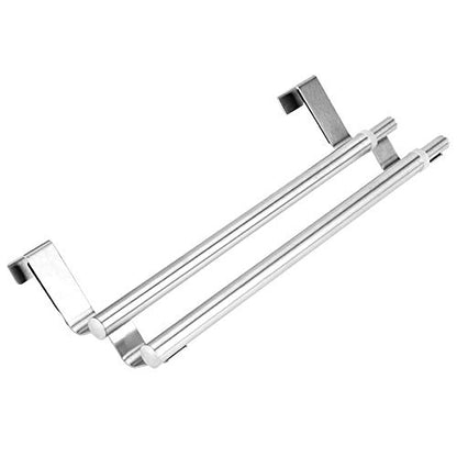 Kitchen Retractable Towel Holder, Stainless Steel Adjustable Double Over Cabinet Door Drying Kitchen Towels Hanger Bar Rack for Homes, Apartments, Condos Bathroom or Kitchen