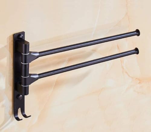 Towel Rails Space Aluminum Towel Rack, Wall Mounted Towel Rack Swivel Bars with Hooks Bathroom Rotating Towel Bar Towel Holder (Color : Black, Size : 2 Arms) - size: 2 Arms