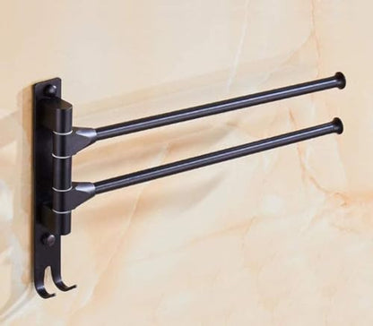 Towel Rails Space Aluminum Towel Rack, Wall Mounted Towel Rack Swivel Bars with Hooks Bathroom Rotating Towel Bar Towel Holder (Color : Black, Size : 2 Arms) - size: 2 Arms
