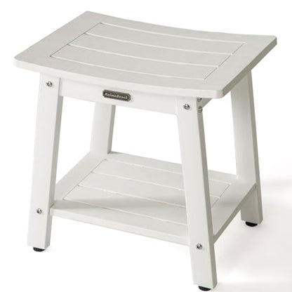 Shower Bench Waterproof Shower Stool with Storage Shelf & Adjustable Feet | Plastic Shower Stool Seat for Shaving Legs, Spa Bath Seat, Heavy Duty, HDPS, Anti-Rotting, Non-Slip, No Maintenance, White
