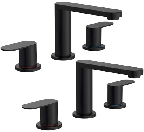 BWE 2 Pack Matte Black Bathroom Faucet 3 Hole 8 Inch Widespread | Bathroom Faucets with Pop-up Drain and Supply Lines, 360° Swivel Spout 2-Handle Bathroom Sink Faucet for Bath Vanity - color: Matte Black, 2 Pack, size: 8 Inches Widespread