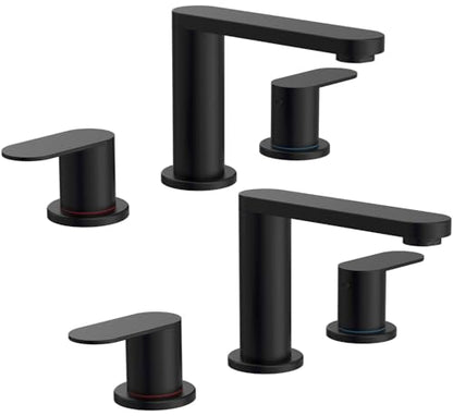 BWE 2 Pack Matte Black Bathroom Faucet 3 Hole 8 Inch Widespread | Bathroom Faucets with Pop-up Drain and Supply Lines, 360° Swivel Spout 2-Handle Bathroom Sink Faucet for Bath Vanity - color: Matte Black, 2 Pack, size: 8 Inches Widespread