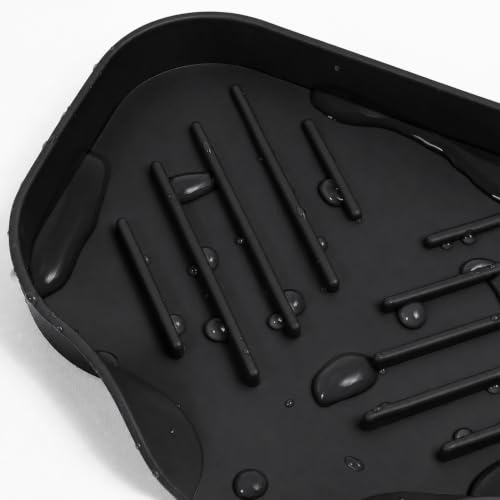 2 PCS Silicone Soap Dish with Drain, Soap Holder Sponge Drain Rack, Self-Draining Sink Organizer Tray for Kitchen & Bathroom - color: Black