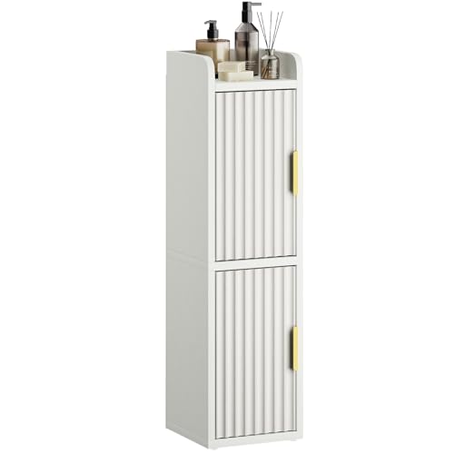 Yoobure Small Bathroom Storage Cabinet - Corner Floor Cabinet with 2 Doors & Adjustable Shelves, Narrow Slim Toilet Paper Cabinets, Skinny Bathroom Organizer for Small Space, 7.9" D x 7.9" W, White - color: White