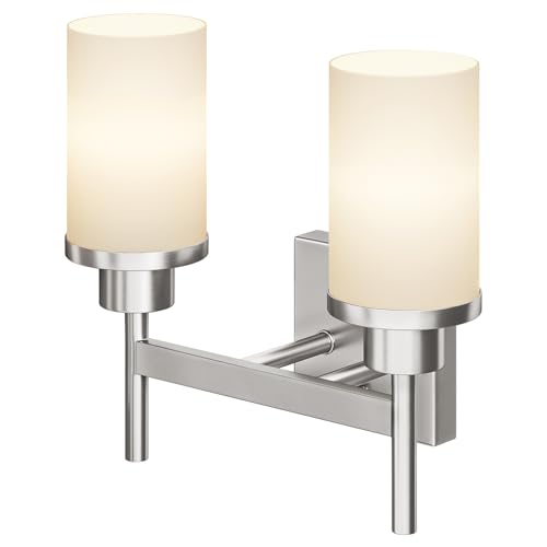 Bathroom Light Fixtures Brushed Nickel Vanity Lights with White Frosted Glass Shade, Double Wall Lamps for Mirror Kitchen Living Room Porch T001BR-L2 - color: Brushed Nickel, size: 2-Light