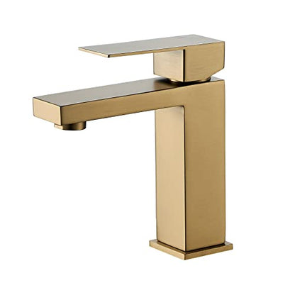 VOTON Brushed Gold Bathroom Faucet, Modern Bathroom Faucet 1 Hole, Single Handle Bathroom Sink Faucet Brushed Gold with Deck Plate & Water Supply Hoses - color: B-Brushed Gold, style: Without Drain