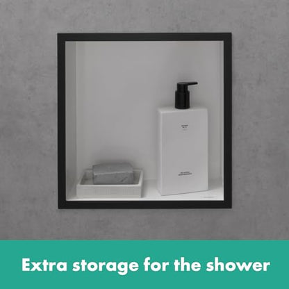 hansgrohe XtraStoris Individual Recessed Wall Niche Matte White with Design Frame 12"x 12"x 4" in Brushed Stainless Steel, 56099800 - color: Brushed Stainless Steel