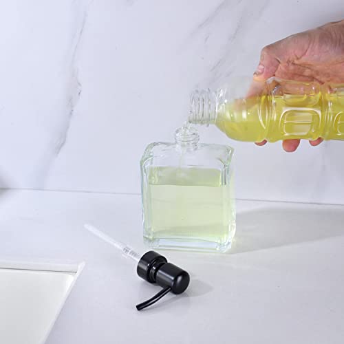 Square Clear Glass Dish Soap Dispenser, Antique Refillable Hand Soap Dispenser with Rust Proof Black Stainless Steel Pump, 13.5 oz Lotion Dispenser for Bathroom Vanity, Kitchen Countertop - color: Black, size: 13.5oz-Square