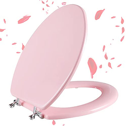 Angol Shiold Wood Toilet Seat, Zinc Alloy Hinges (Elongated, Pink) | Elongated Toilet Seat, Scratch Resistant Wood Surface, Easy to Install and Clean - color: Pink, size: Elongated