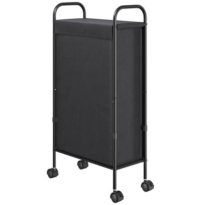 ELYKEN Slim Laundry Hamper with Lid & Wheels, 50L Rolling Laundry Basket | 7.9" Narrow Design, 50L, Removable Liner Bag, Lockable Wheels, Space Saving Clothes Hamper for Bathroom, Bedroom, Closet - style: Black-50L