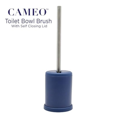 Toilet Bowl Cleaning Brush, Self-Closing Lid, Stainless-Steel Holder, 360 Degree Brush Head, Fingerprint-Proof, Rust Resistant, Compact Size (1 Pack, Navy) - color: Navy