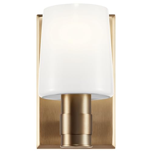 Kichler Adani 1-Light Bathroom Wall Light, Champagne Bronze | Modern wall light with opal glass for baths, hallways and bedrooms (8.5" x 6.5" x 5"), 55174CPZ - color: Champagne Bronze, size: 8.5"
