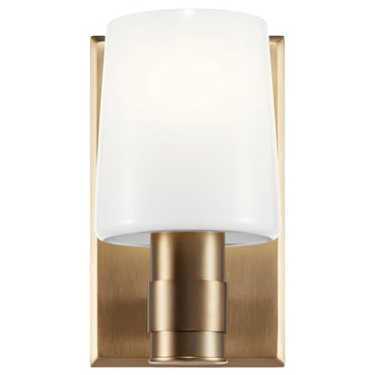 Kichler Adani 1-Light Bathroom Wall Light, Champagne Bronze | Modern wall light with opal glass for baths, hallways and bedrooms (8.5" x 6.5" x 5"), 55174CPZ - color: Champagne Bronze, size: 8.5"