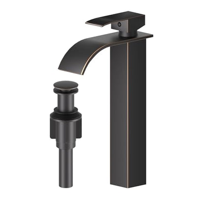 RUMOSE Tall Bathroom Faucet Vessel Sink Faucet with Drain, Bronze | Modern Single Handle One Hole Bathroom Faucet Waterfall Rv Lavatory Vanity Faucet Mixer Tap, Pop Up Drain, Stainless Steel - color: Oil Rubbed Bronze