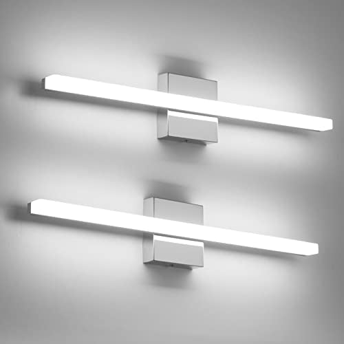 Lights for Bathroom Over Mirror, Modern Wall Mounted Fixtures Chrome | 24 Inch Long, Gentle Shadow Free, Linear Lamp Bar, Washroom, Rustproof, Daylight 6000K, Lampara de Pared para Baño, 2 Pack - color: 6000K, size: 24inch-2 pack