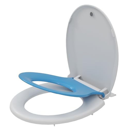 Toilet Seat with Easy Clean & Change Hinges, Quiet-Close Lid, Contoured Seat, Quick-Attach Hardware, White, 18.6"L x 14.2"W - color: Blue, size: 18.6"L x 14.2"W
