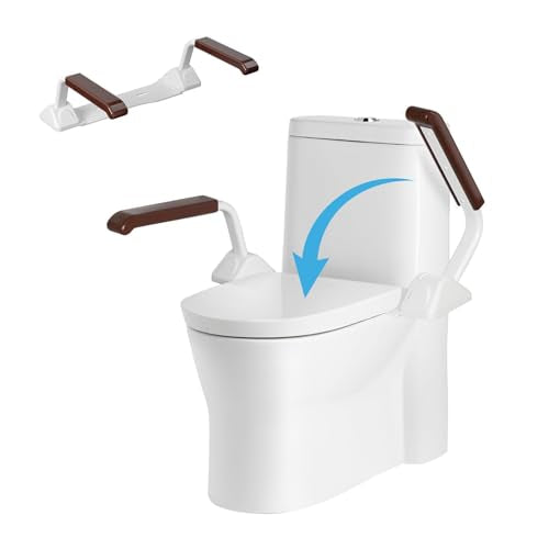 Toilet Safety Rails for Seniors, Heavy Duty Foldable Toilet Support for Seniors, Elderly Toilet Seat Rails with Arms, Toilet Bars for Elderly and Disabled Up to 520LBS, Easy Installation Toilet Frame - color: Brown color(FSA eligible)
