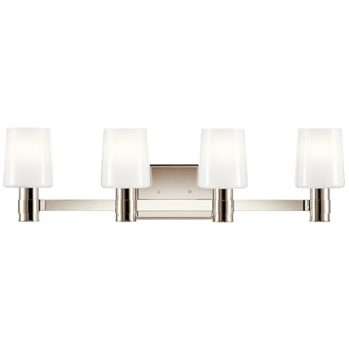 Kichler Adani 4-Light Bathroom Vanity Light, Polished Nickel | Modern vanity light with opal glass for bathrooms and powder rooms (30" x 8.25"), 55177PN - color: Polished Nickel, size: 30"