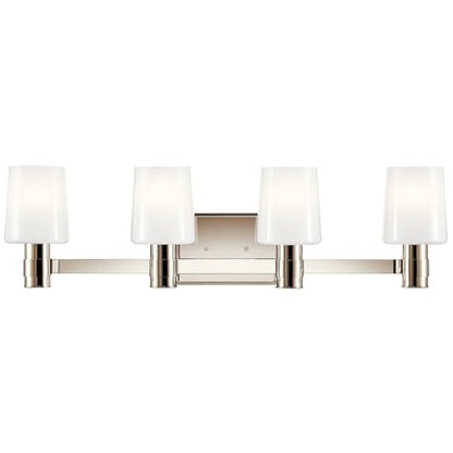 Kichler Adani 4-Light Bathroom Vanity Light, Polished Nickel | Modern vanity light with opal glass for bathrooms and powder rooms (30" x 8.25"), 55177PN - color: Polished Nickel, size: 30"