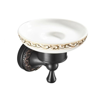 Oil Rubble Bronze Brass Bath Toilet Paper Holder with Shelf, Wall Mounted Black Bathroom Hardware Accessories, Pattern Carving Design - color: Soap Holder