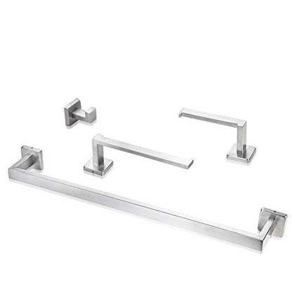 Rustproof 4-Piece Black Bathroom Hardware Set Including Towel Bar Toilet Paper Holder Towel Holder Robe Hook SUS304 Stainless Steel Wall Mount Contemporary Square Style Accessory, - color: Brushed Nickel