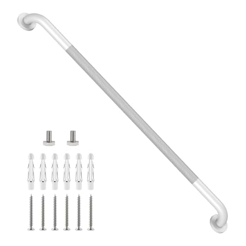 42 Inch White Shower Grab Bar w/Anti Slip Knurled Grip, ZUEXT Stainless Steel Bath Grab Bar,Bathroom Balance Bar, Wall Mount Safety Handrail Support, Handicap Injury Elderly Senior Assist Handle - color: White, size: 42 Inch