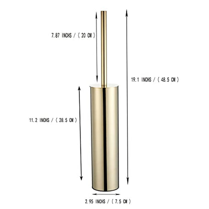 Freestanding Luxury Toilet Brush 304 Stainless Steel Toilet Brush and Holder 19-Inches Tall Round Rust Resistant Anti-Odor and Easy to Clean with Polished Gold Finished - color: 19-inch Round High Polished Gold