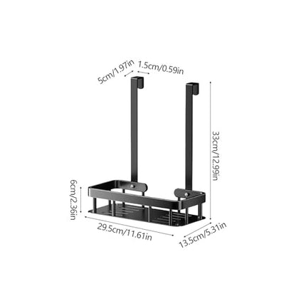 No Drilling Hanging Shower Caddy Over Door Black Iron Shower Holder | Single Layer Wall Mounted Storage Rack Shelf Basket With Hooks Soap Tray Large Stainless Steel Shower Caddy 11.6x5.3x13"