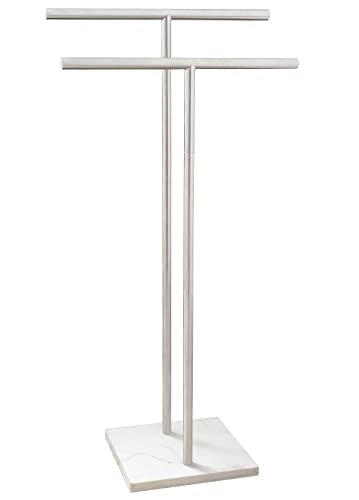 40 Inch Standing Towel Rack Double-T Shape Tall Bath Towel Sheet Holder with Marble Design Base for Bathroom Floor Next to Tub or Shower 2 Tier Towel Holder Stand Stainless Steel Brushed Nickel - color: Brushed Nickel
