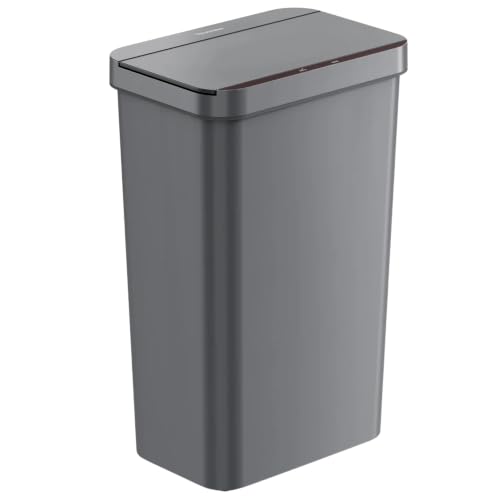 iTouchless Prime 13.2 Gal Sensor Trash Can with Odor Filter | Gray Plastic | Durable Dent-Proof Construction, Slim and Space-Saving 50 Liter Automatic Bin for Kitchen, Home, Office, Business, Garage - color: Solid Gray