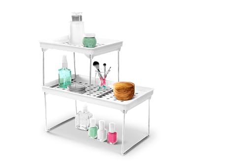 madesmart Classic Stacking Shelf, White | non slip feet, rounded corners, vertical space, stackable design, stable platform, spices cans jars, woman owned - size: Small
