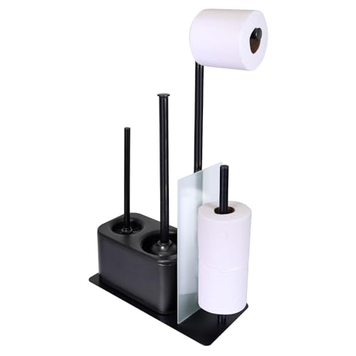 Blue Donuts Modern Bath Set for Bathroom Organization, All in One Toilet Brush, Toilet Plunger, Toilet Paper Holder Stand and Toilet Tissue Paper Storage All in One Combo. - color: Black