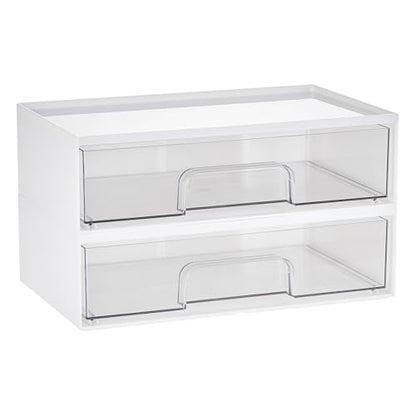 Vtopmart White Stackable Storage Drawers, 2 Pack Wide Organizers | Pull-Out Drawers, Stackable Design for Makeup Palettes, Cosmetics, Beauty Supplies, Vanity, Cabinet and Desk - style: 2pack Wide White
