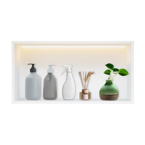 Shower Niche 25" x 13", Stainless Steel Bathroom Wall Niche, Recessed Wall Shelf with Lighting, Wall Cabinets for Bathroom Storage, White - color: White