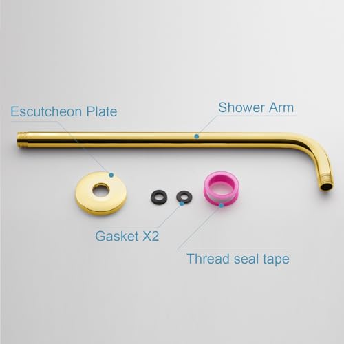 OFFO Shower Arm with Flange, 12 in Bright Gold Wall Mount Replacement Angle Shower Head Arm Wall-Mounted For Fixed Shower Head & Handheld Showerhead - color: Bright Gold, style: 12 in